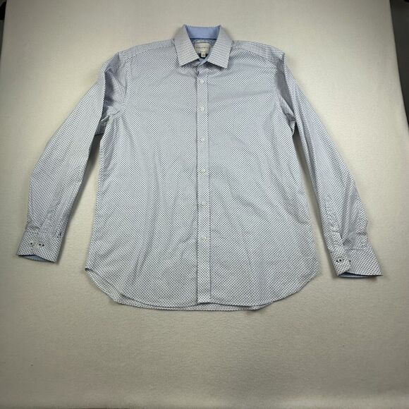 Con.Struct Shirt Mens Size 16.5 Blue Geometric Print Slim Fit Stretch Button Up - Picture 1 of 10